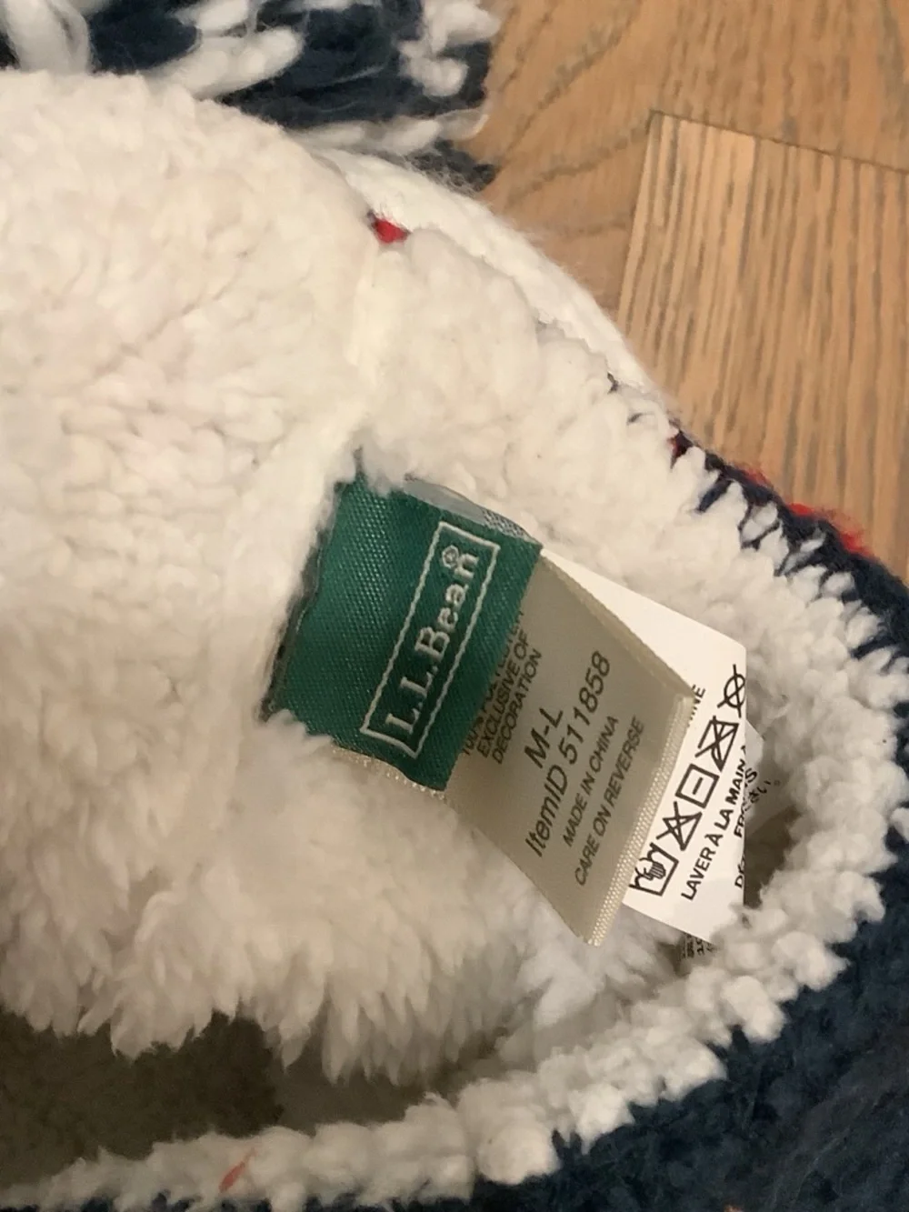 L.L. Bean Kids Striped Earflap Beanie with Pom-Pom - White, Navy, Red & Blue